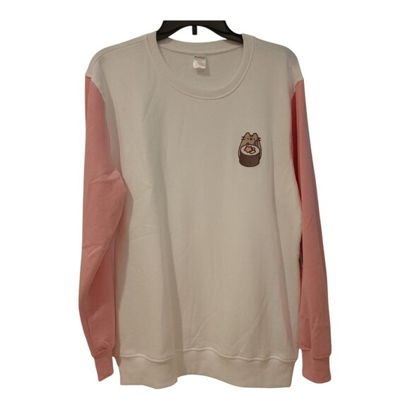 Pusheen Colorblock Large Culturefly Crewneck Pink Sweatshirt Sushi Sweater - Picture 1 of 11